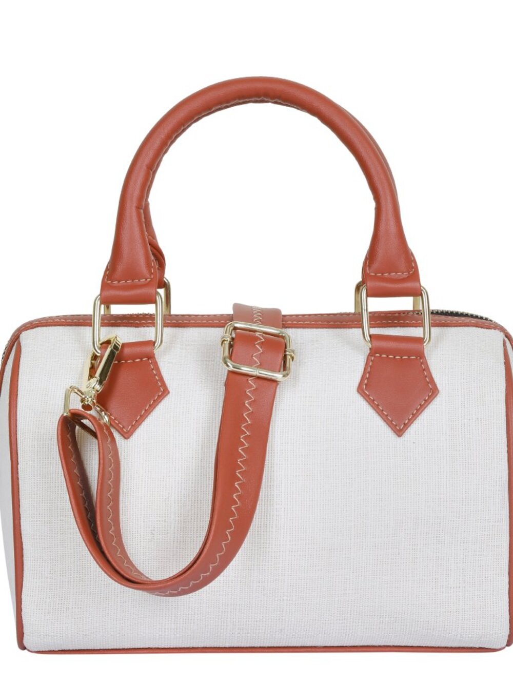Women’s Canvas Off White Top Handle Crossbody Bag – Vegan Leather Trim